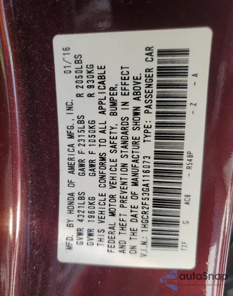 2016 Honda Accord Sport из США, поврежденный, VIN 1HGCR2F53GA116073